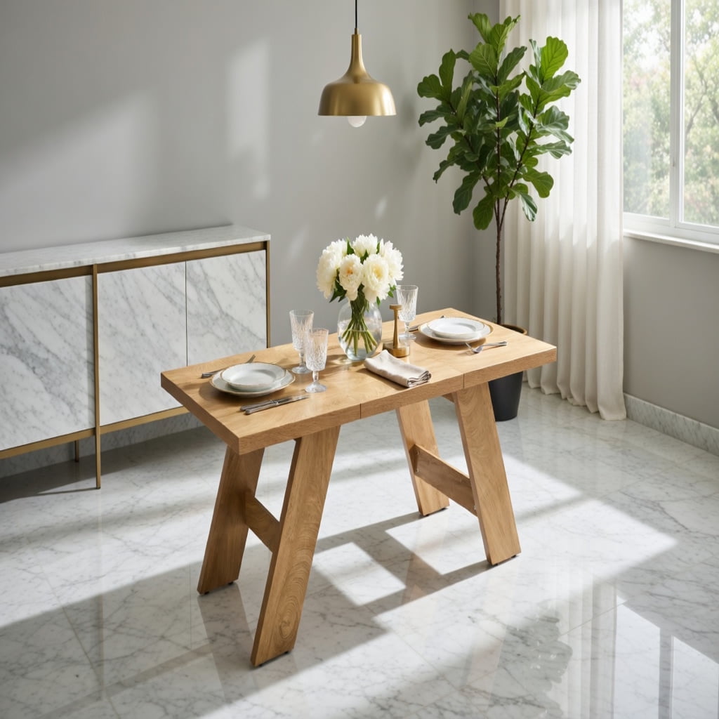 Hommoo Modern Grain MDF Dining Table, 71" x 31.5" Rectangular Extendable-Style Table with V-Shaped Outward-Sloping Legs, Seats 6–8, for Dining Room, Home Office & Multi-Use Spaces, Natural