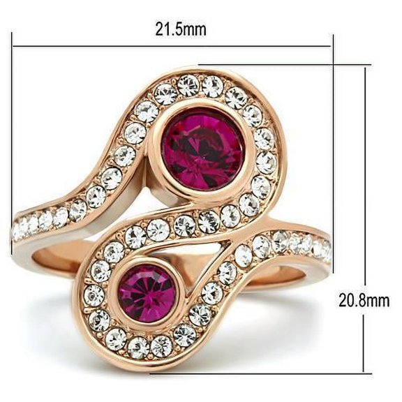 IP Rose Gold(Ion Plating) Stainless Steel Ring with Top Grade Crystal in Fuchsia for Women Fuchsia Stone Color Style TK1413 Size 10