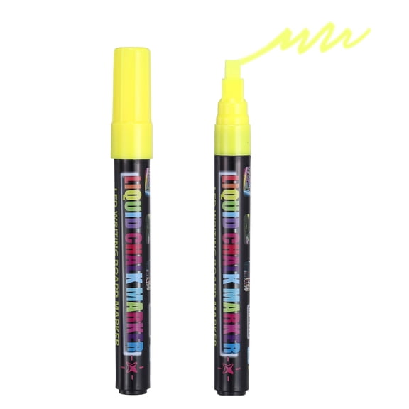 Uxcell Liquid Chalk Markers, 2Pcs Whiteboard Markers with 7mm Wide Tips Erase Chalk Pens Big Chalkboard Water-Based for Planning Whiteboard, LED Note Board, Blackboard, Mirror, Yellow