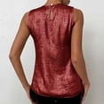 thumbnail image 6 of Women's Shiny Tank Top Solid Color Round Neck Sleeveless Casual Summer Tops Tank Shirts Loose Fit Shiny Blouses Wedding Vest Deep Red XXL, 6 of 9