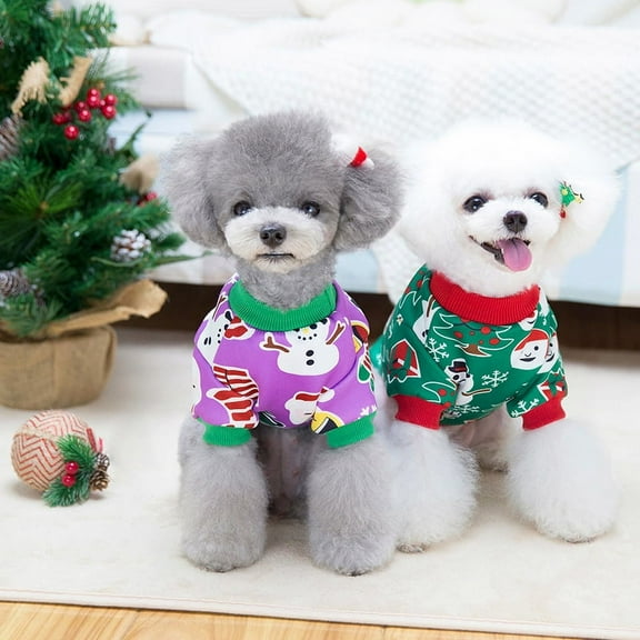 Adorable Pet Clothes for Cats & Small Dogs - Christmas Dog Printed Puppy Clothes Soft Breathable Puppy Christmas Printed Pet T-Shirt Colorful Dog Outfits Puppy Sweatshirt Pullover Clothes