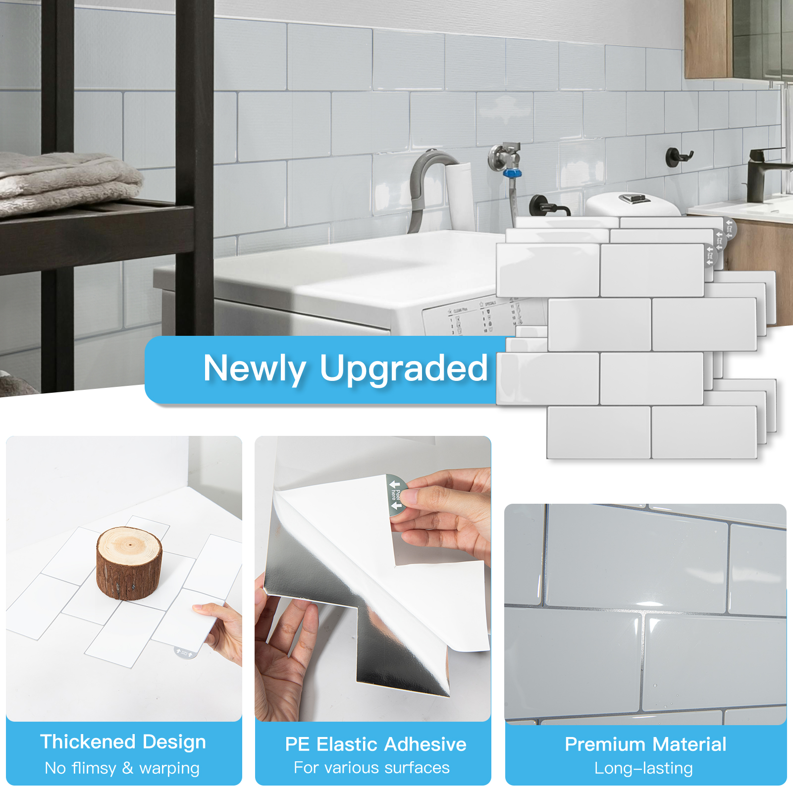 10PCS 10.6''x12.6'' Peel and Stick Backsplash in White,Heavy-Duty Self-adhesive Subway Tile for Kitchen Bathroom