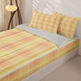 thumbnail image 2 of Castle Fairy Minimalist Watercolor Plaid Zipper Queen Comforter Set with Fitted Sheet and 2 Pillowcases,Retro Faded Check Zipper Bedding Set,Apricot Pink Yellow,Reversible, 2 of 7
