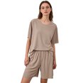 thumbnail image 2 of Bnwani Womens Pajamas Shirts and Shorts Pajamas Sets Breathable Soft Sleepwear Khaki L, 2 of 8