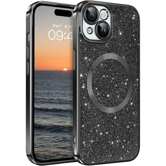 iPhone 15 Pro Max Case,[Compatible with MagSafe][Car Mount Supported] Slim Thin Magnetic Plating Sparkle Soft TPU Shockproof Protective Phone Cover for iPhone 15 Pro Max 6.7 Inch