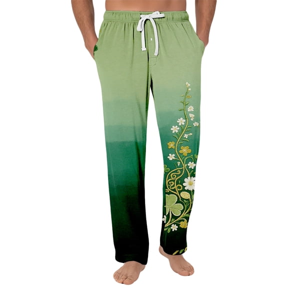 Sewkxo Men Sleep Pants Sherpa St Patricks Day Printed Elastic Waist Drawstring Sleep Pants Spring Summer Casual Baggy Fit Lounge Pant with Pockets,Dark Green M