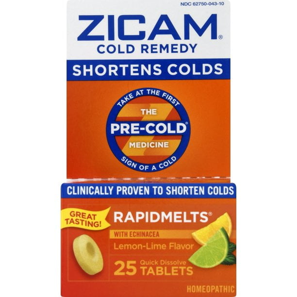 Zicam Rapidmelts Quick Dissolve Tablets Lemon-Lime Flavor Cold Remedy 25 ea