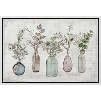 PixonSign Framed Canvas Print Wall Art Wood Panel Forest Wildflowers In Vases Nature Wilderness Illustrations Modern Art Botanical Floral Farmhouse/Country Relax/Calm/Cozy for Bedroom - 16"x24" White