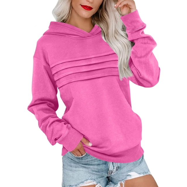 BLVB Womens Fall Hoodies Long Sleeve Sweatshirt Loose Fit Pleated Front Pullover Tops Fall Fashion