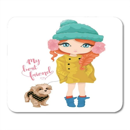 SIDONKU Eyes Little Cute Girl and Dog Design My Best Friend Slogan Princess Portrait Mousepad Mouse Pad Mouse Mat 9x10