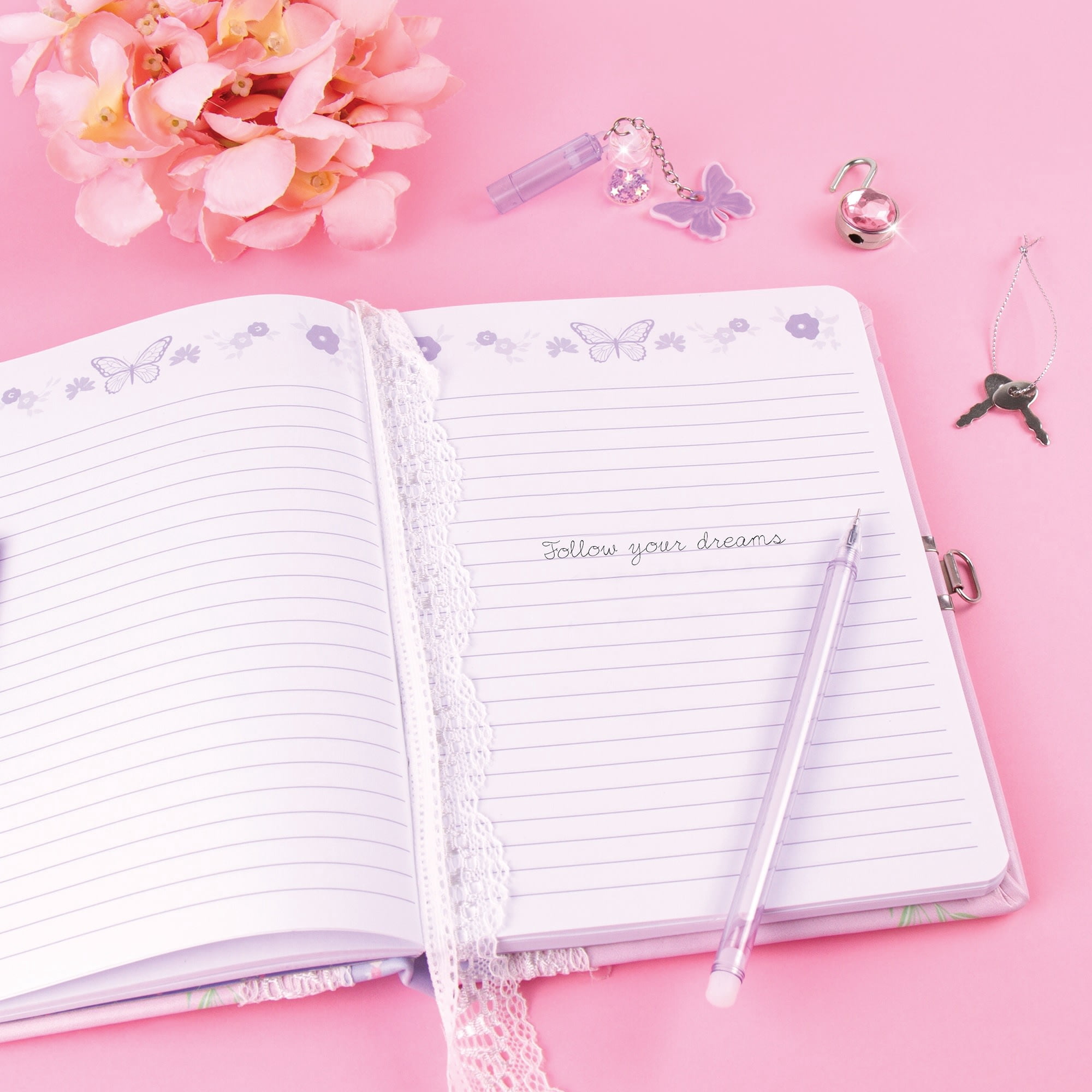 Three Cheers For Girls Cottagecore Floral Locking Journal with Butterfly Charm Pen, Sketch & Doodle, Ages 6+