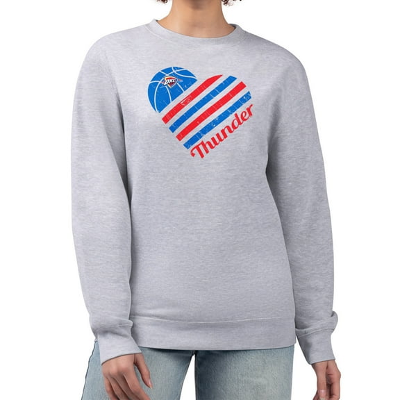 Women's G-III 4Her by Carl Banks Heather Gray Oklahoma City Thunder Heart Graphic Fleece Pullover Sweatshirt