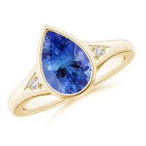 ANGARA Natural Pear-Shaped 1.95 ct Tanzanite Ring with Diamonds in 14K Yellow Gold for Women (Size-10x7mm) | December Birthstone, Anniversary, Jewelry Gift for Women | Natural Tanzanite Ring
