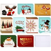 Merry Christmas Greeting Cards Bulk Box Set - Winter Holiday Xmas Greeting Cards with Retro Modern Designs, Envelopes Included