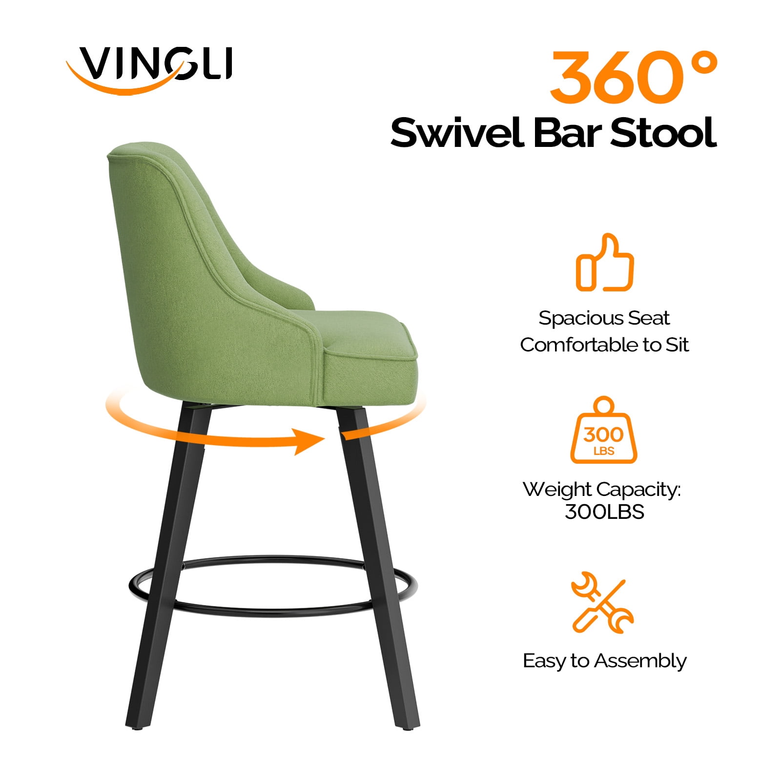 Zimtown Modern Swivel Barstools with Back, 26" Counter Height Bar Stools Kitchen Island Dining Chairs Set of 2, Forest Green