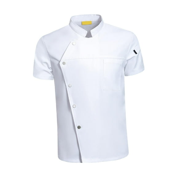 Mens Chef Coat Jacket Executive Snap Button Short Sleeve Summer Overalls Workwear for Waiter Waitress Catering Kitchen Restaurant Hotel L Size White