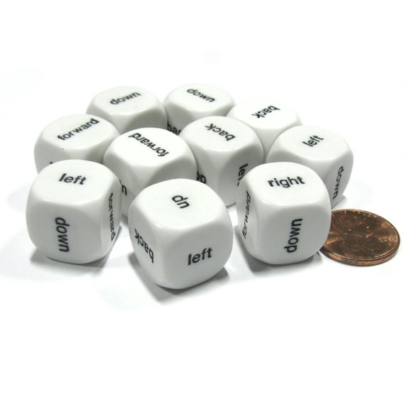 Koplow Games Set of 10 D6 Six-Sided 16mm Directional -left right up down forward back - Dice #18014