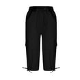 thumbnail image 5 of Summer Cotton And Hemp Cropped Wide Leg Loose Fit High Waisted Capri Cargo Pants for Women Black Leisure Weekend Multi Pocket Trousers Outdoor Casual Sports Overalls Thin Shorts M, 5 of 6
