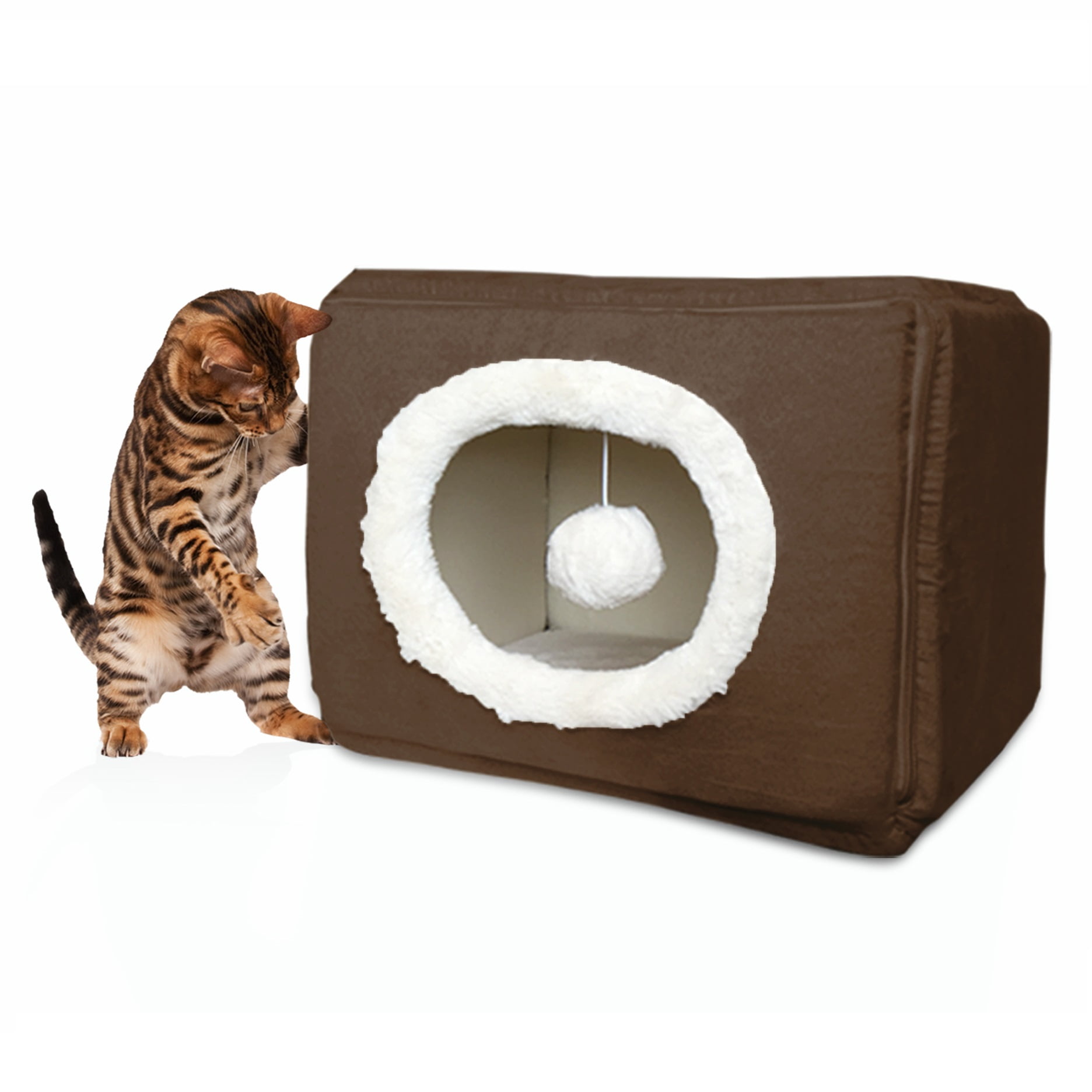FurHaven Pet Cat Bed Cozy Cube Bed for Cats & Small Dogs, Espresso