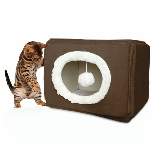 FurHaven Pet Cat Bed Cozy Cube Bed for Cats & Small Dogs, Espresso