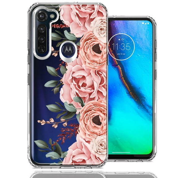 MUNDAZE Case For Motorola Moto G Stylus 2020 Blush Pink Peach Spring Flowers Peony Rose Phone Cover