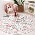 thumbnail image 1 of Alfombra Rugalia redonda con estampado floral rosa de 120 cm, lavable, para habitación de niñas, 1 of 7