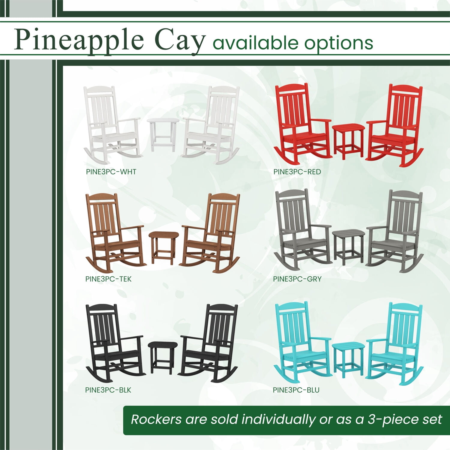 Hanover Pineapple Cay All-Weather Outdoor Patio Porch Rocker, Eco-Friendly, Recycled Material, - HVR100AR