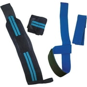 Gym Strap Combo, Wrist Wrap and Lifting Strap Bundle for Weighting Lifting at Gym, Assist and Protect During Workout Session - Blue