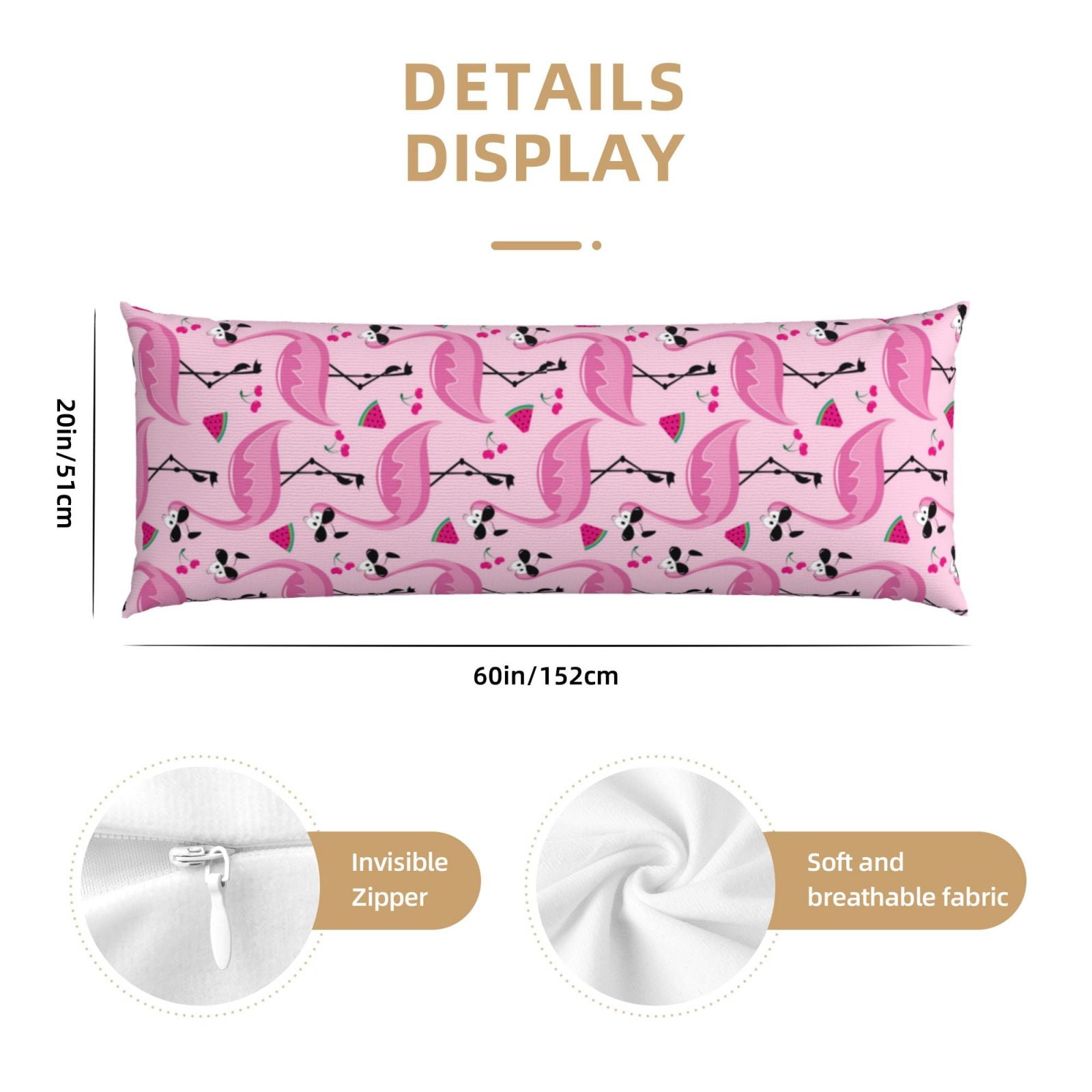 Naloa Cool Flamingos Super Soft 20x60 Body Pillow Case,Long Side Hidden Zipper（PILLOWS ARE NOT INCLUDED）