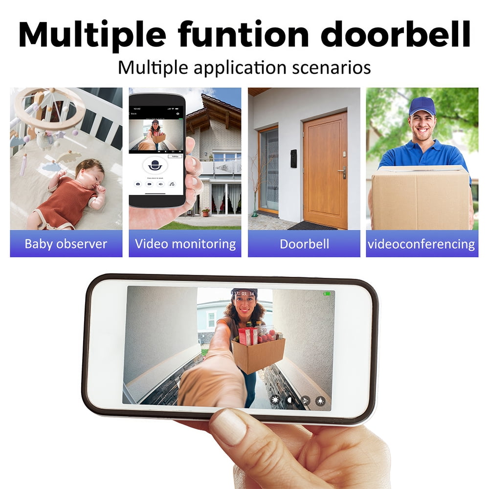 PEPWELL HD Wireless Doorbell Camera with Night Vision - 2-Way Audio, 120° Wide-Angle, 2.4GHz WiFi Smart App Control, Rechargeable 1200mAh Battery for Home Security