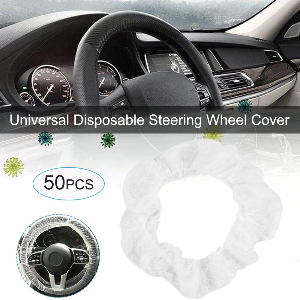 50PCS Universal Disposable Steering Wheel Cover, White Elastic Steering