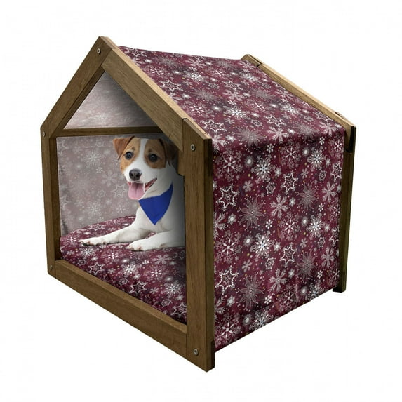 Snowflake Pet House, Colorful Christmas Pattern with Snowflakes and Ornamental Stars Swirls, Outdoor & Indoor Portable Dog Kennel with Pillow and Cover, 5 Sizes, Multicolor, by Ambesonne