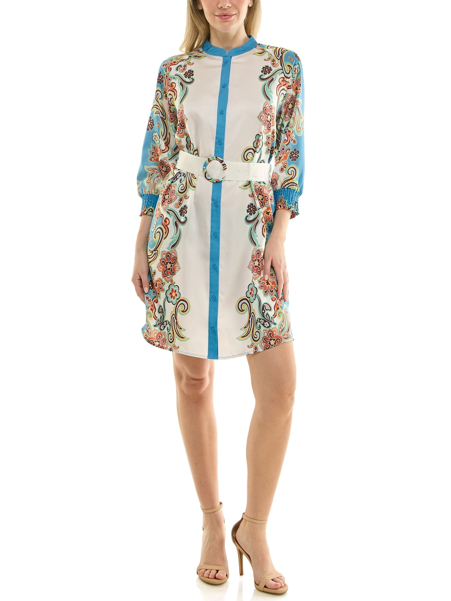 Nanette Nanette Lepore Womens Long Sleeve Tie Waist Mirror Print Mini Dress