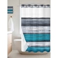 thumbnail image 2 of Blue Grey Stripe No Hook Shower Curtain and Liner Set Vintage Coastal Style Wood Grain Shower Curtains with Snap-in Liner & See Through Top Window Hotel Style for Bathroom Decor 36x72 Inch, 2 of 8