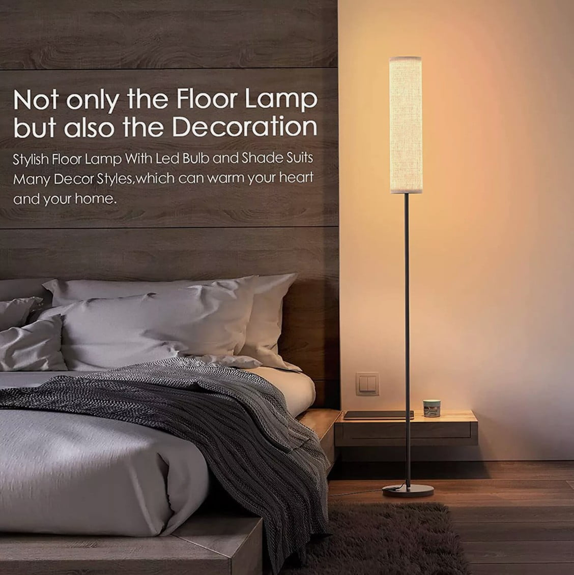 Modern LED Floor Lamp with Fabric Lamp Shade Dimmable Remote Control Standing Light Reading