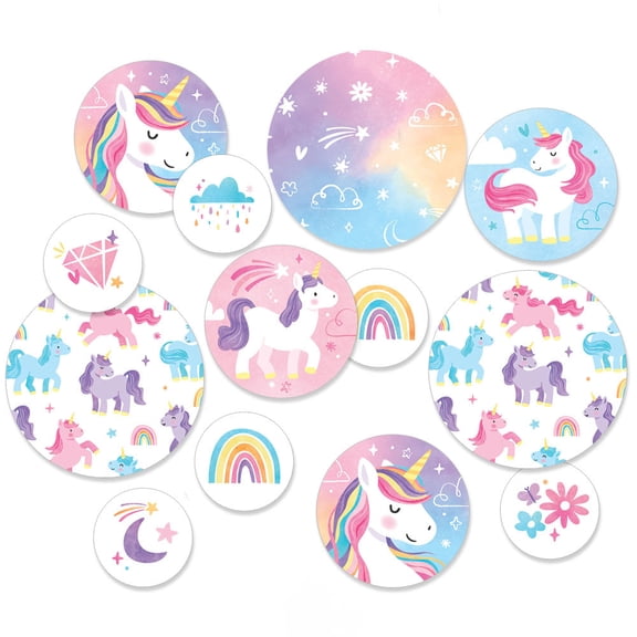 Big Dot of Happiness Unicorn Large Confetti, Rainbow Unicorn Birthday Party Table Decorations for Girls, Giant Circle Confetti - 27 Count