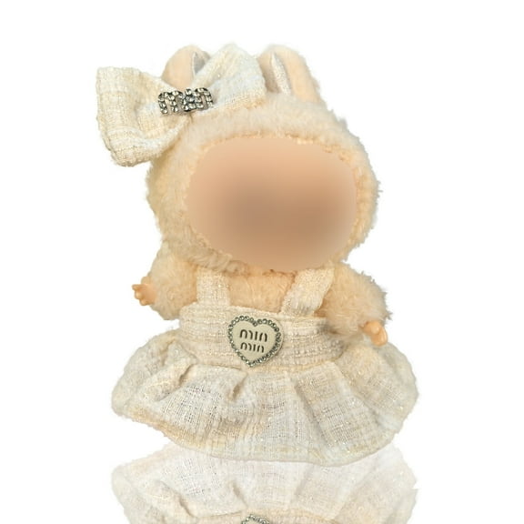 3-Piece Cute Outfit Set for 14-17cm Dolls | White Tweed Dress, Bow Clip & Crossbody Bag | Compatible with Labooboo & The Monsters Gift (No Doll)