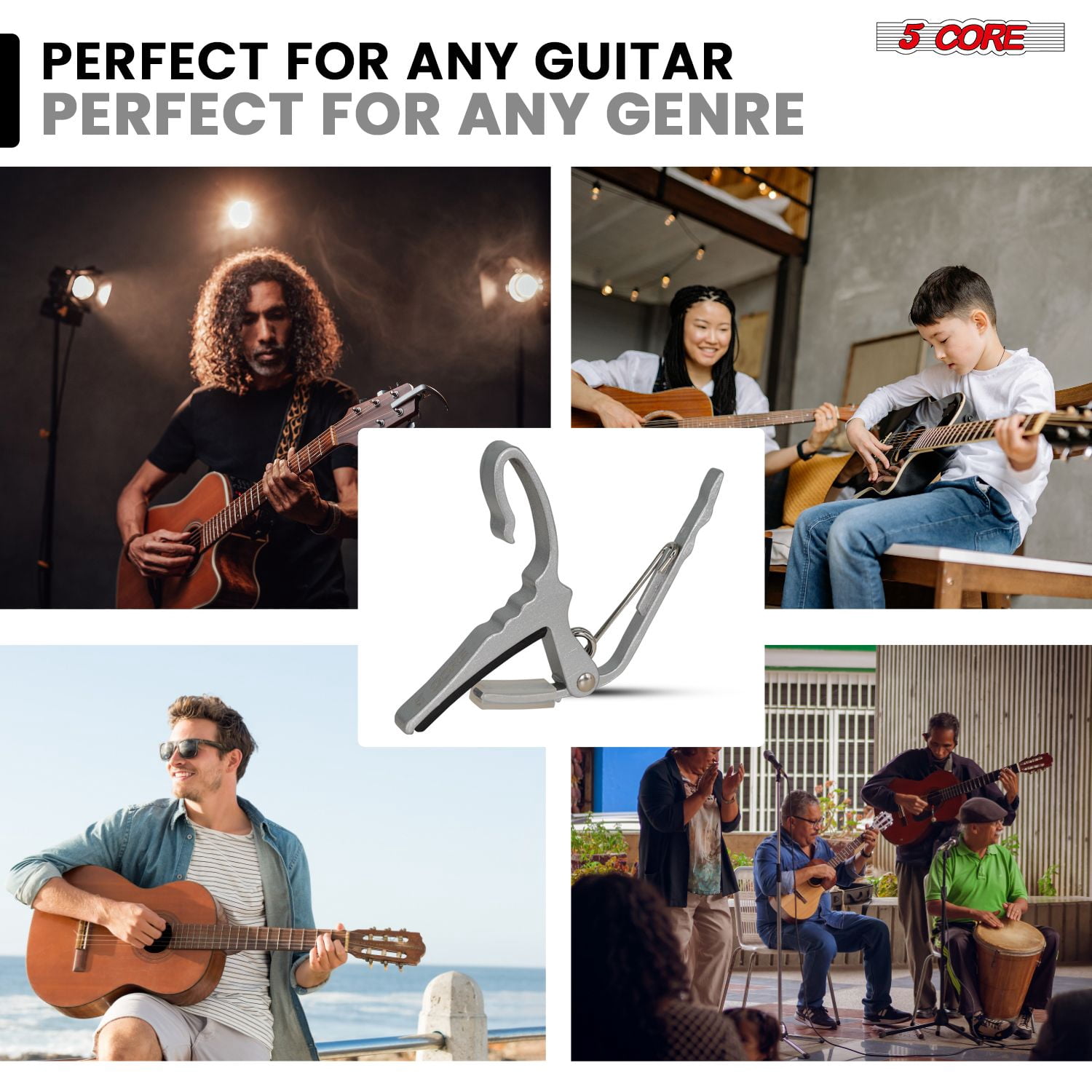 5 Core Capo Acoustic Electric Guitar String Clip Banjo Mandolin Or Ukulele + 6Pcs Guitar Picks Celluloid Puas Para Guitarra + Carry Bag