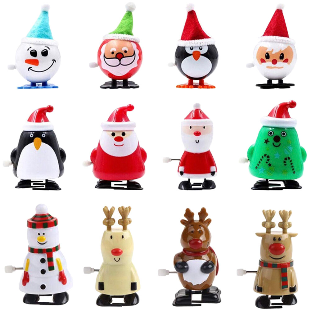 12Pcs Christmas Wind Up Toys Santa Claus Clockwork Toys Mini Xmas Wind