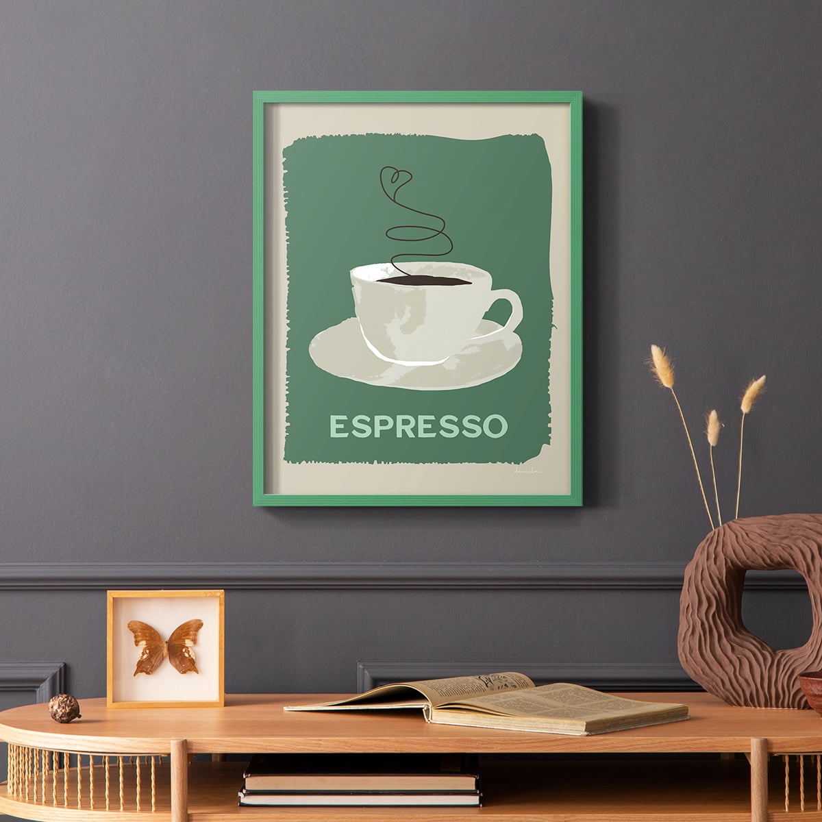 Modern Coffee IV in Green Solid Wood 11 x 14 Framed Print
