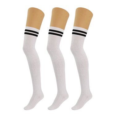 3 Pairs Over The Knee Thigh High Socks Warm Stocking Women Boot Socks - White