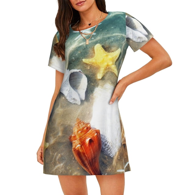 Balery Seashell On The Beach Camisón de manga corta con cuello redondo para mujer, cómodo y elegante.