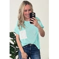 thumbnail image 5 of Women's Light Blue Corded Knit Color Block Crew Neck T-Shirt with Pocket | [ZhiHiMeRi] | (US 12-14)L, 5 of 12