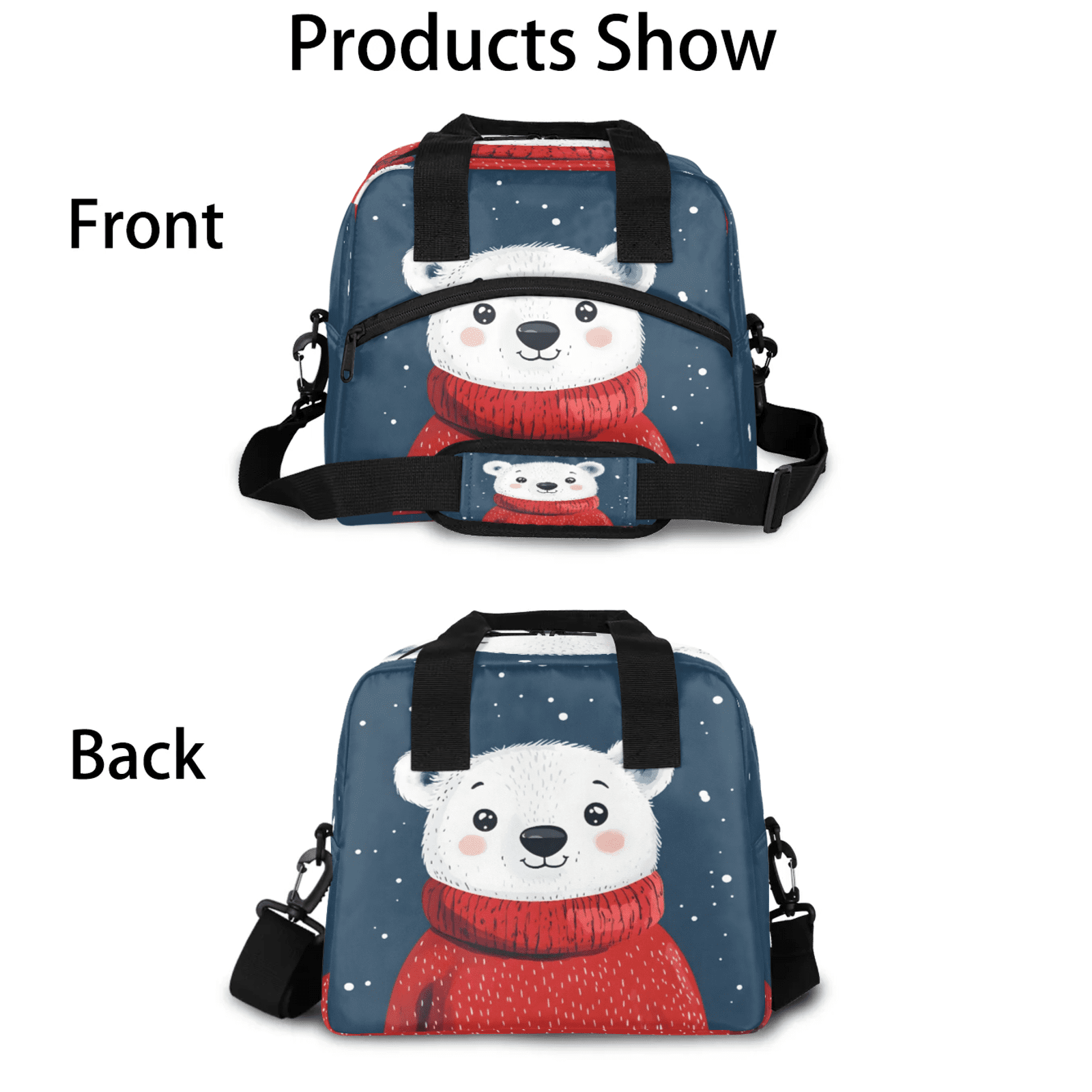 Herdesigns Cartoon Lunch Bag for Women Men Adult, Bear Large Insulated Reusable Lunch Box Leakproof Portable Cooler Tote Bags for Work Picnic Beach