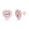 White Cubic Zirconia Simulated Morganite Heart Center Double Halo Post Earrings in Rose Gold over Sterling Silver