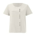 thumbnail image 6 of TODOZO Womens Button Down Shirts Breathable Loose Short Sleeve Cotton Linen Summer Causal Blouses Tops Women's Retro Round Neck Button Cotton Linen Loose Casual Shirt Top T Shirt Beach Casual Beige L, 6 of 7