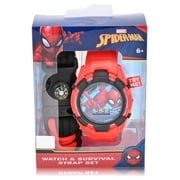 Marvel Spider Man Boy's Flashing LCD Silicone Watch With Survival Band 2 Piece Set