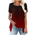 thumbnail image 2 of GaThRRgYP Women's Summer Short Sleeve Tops for Comfortable Style,Women's Fashion Printed Fake Two Piece Short Sleeve Round-Neck Blouses Red M, 2 of 7