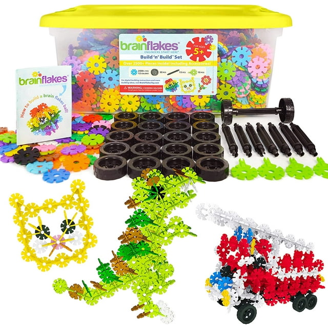 GFDYREE Brain Flakes 2500 Piece Build 'n' Build Kit - A Creative and Educational Alternative to Building Blocks - Wheel Pieces and Special Parts Included - A Great Stem Toy for Both Boys and