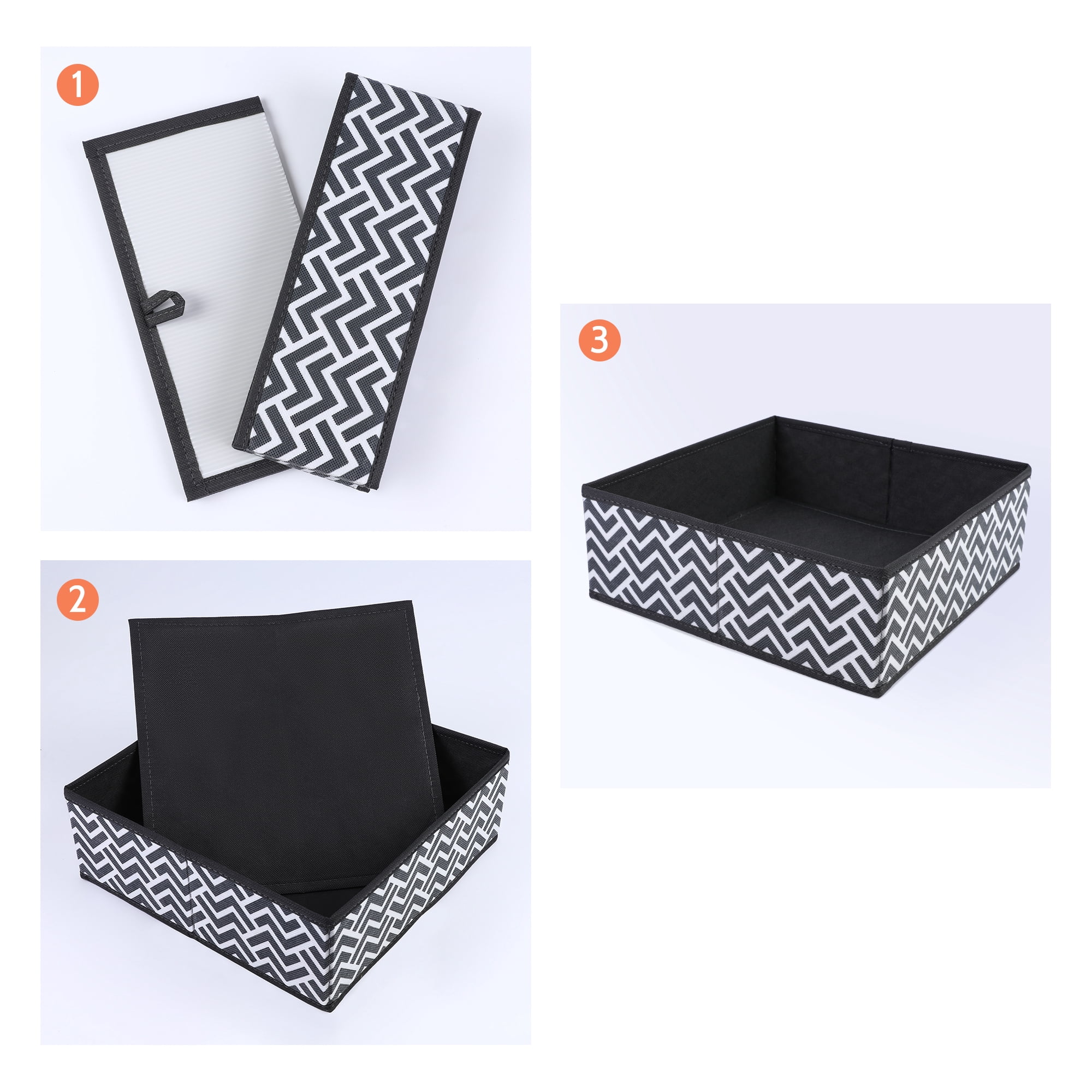 Unique Bargains Storage Bins for Closet Organizers Wavy Pattern Black 11"x11"x3.9"